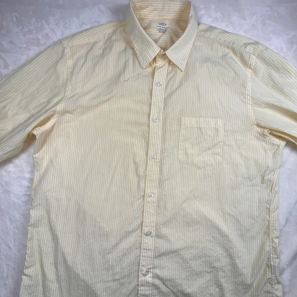 J. Crew Button Down Shirt Men XL Yellow Striped Lightweight Cotton Long Sleeve